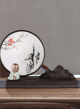 伊飞湘绣活性炭雕禅意家居创意摆件山水缘新中式环保文创工艺礼品