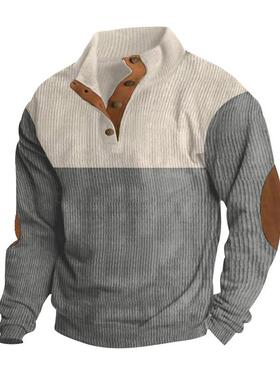 Men's outdoor stand up collar corduroy color blocked