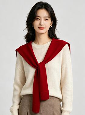 【天猫甄选】红色披肩女外搭2026新款护颈小围脖护肩颈百搭纯色小