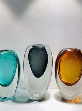 现代干花客厅玻璃家居装饰摆件花瓶透明插花奢轻桌面玄关简约琉璃