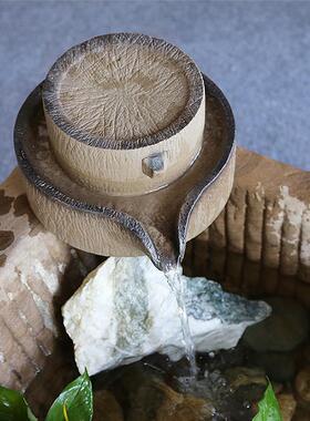 高档石磨水摆件流瓷招陶鱼财小水磨石槽搭配磨盘庭院风水轮水景缸