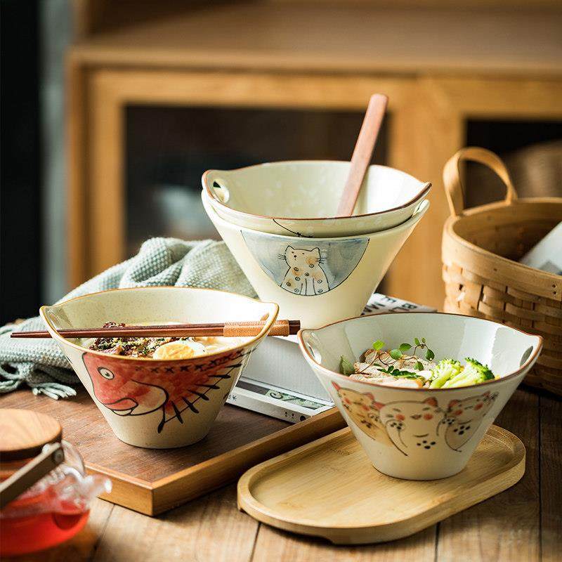 特别好看的双耳碗高颜值沙拉碗斗笠面碗个人专用精致陶瓷泡面碗,淘宝优惠券,粉丝福利购,淘宝优惠卷