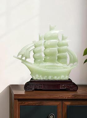 一帆风顺帆船摆件玉石老板办公室桌面客厅酒柜装饰品公司开业礼物