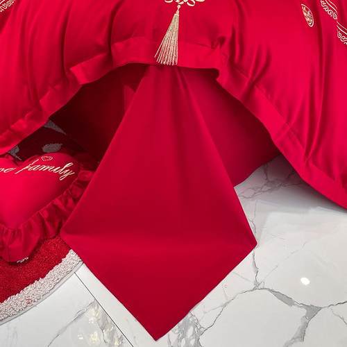 高档中式龙凤刺绣时尚婚庆四件套结婚大红色床单被套陪嫁床上用品 - 图3