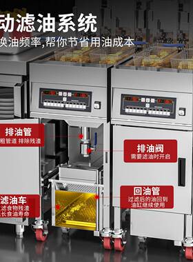 电炸炉商用炸鸡汉堡店立式双缸双筛燃气全自动升降带滤油油炸锅
