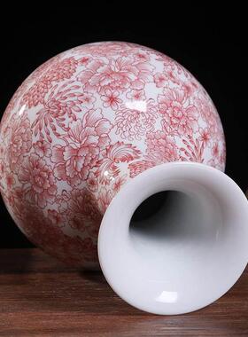 景德镇半手绘汾水釉里红陶瓷装饰花瓶家居客厅中式家居工艺品摆件