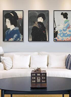日式挂画寿司店客厅装饰画浮世绘日本风格和服美女餐厅画复古风
