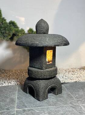 石灯庭院日式石灯笼仿古青石头灯户外中式电石灯园林景观石雕摆件