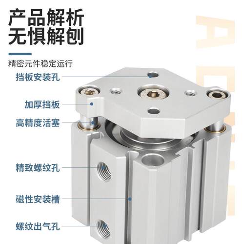 TACQ三轴三杆薄型气缸带导杆小型气动20/25/32/40/50*63-80/100 - 图0