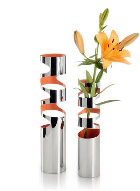 现代北欧创意不锈钢花瓶样板间售楼处会客厅酒店书房干花插花器