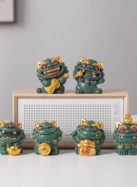 创意旺来福袋小狮子一对摆件高档礼品手绘元宝铜币风狮爷桌面装饰