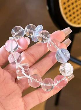 近净体巴西白水晶海蓝宝手串设计款小众跑环方糖大咪水晶手链
