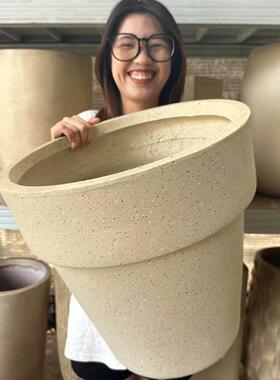 40cm口径国际盆龟背芋花盆原木风新中式工业风民宿庭院专用花盆