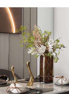 现代简约不规则瓶口直筒咖色玻璃花器售楼处吧台样板间家居花瓶