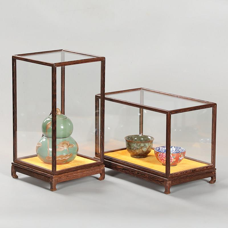 Mahogany glass cover ornaments, antique vases, Buddha statues, arts and crafts, gift ornaments, display boxes, dust covers, solid wood treasures