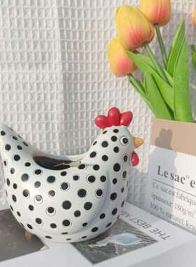 跨境树脂新品公鸡牧场庭院装饰波尔卡圆点鸡花园装饰摆件家居