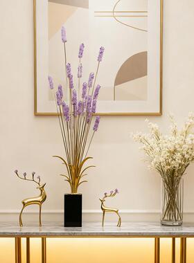 入户玄关紫水晶麦穗摆件轻奢高端壁龛细长竖高黄铜福鹿艺术装饰品