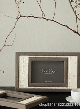 简约高级感编织皮质相框设计师款家居软装饰品摆件婚纱照桌面摆台