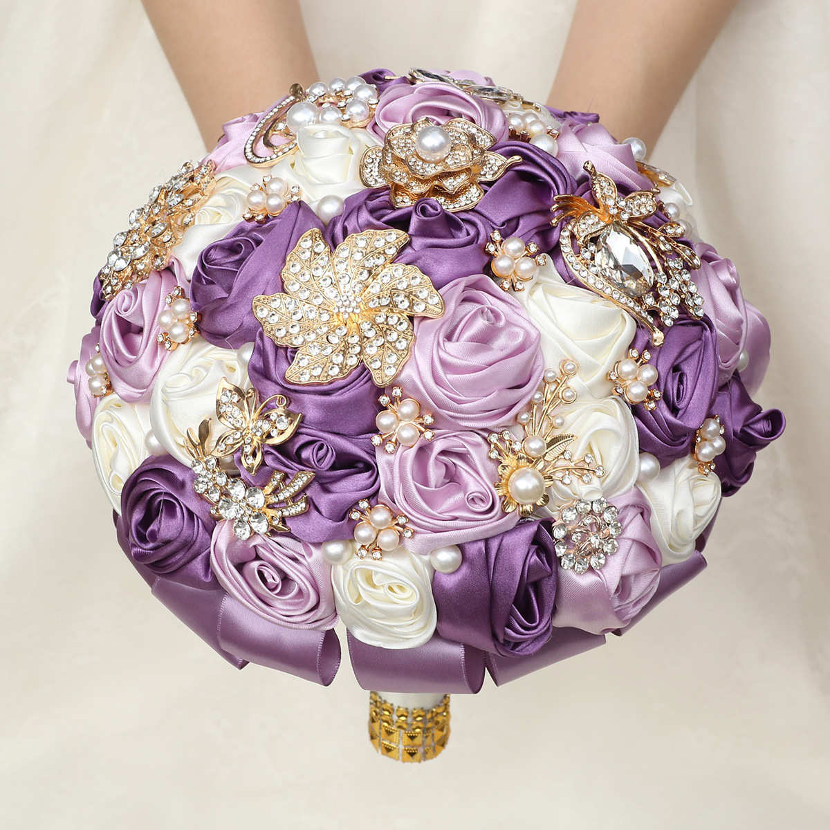 新娘捧花水钻缎带玫瑰卷手捧花婚礼结婚庆用品厂家W913B-1 - 图0