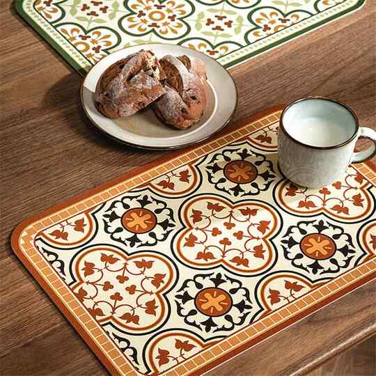European and american placemats composite printed western placemats bowl mats waterproof pu leather table mats printed pattern coasters