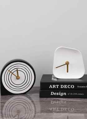 现代简约轻奢创意大理石钟饰品客厅电视柜入口桌钟家居装饰