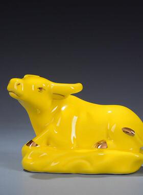 小黄色卧牛摆件风水招财旺财镇宅吉祥瓷器陶瓷十二生肖水牛工艺礼