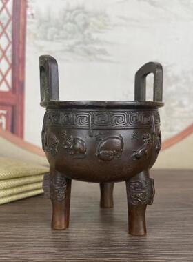 古玩收藏器 香炉手工铜炉象首耳三足迷你香熏炉摆件 宣炉多款