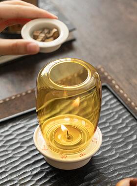 中式玻璃烛台小夜灯摆件古风陶瓷蜡烛香薰室内茶室桌面氛围灯装饰