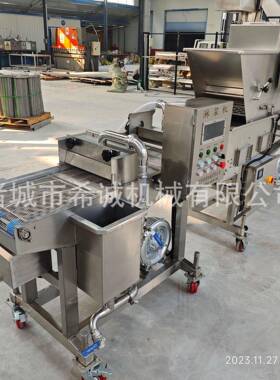 每小时350公斤汉堡肉饼生产流水线 成型上浆上糠油炸风冷设备
