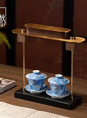 新中式陶瓷盖碗装饰品摆件茶室样板间工艺品禅意艺术摆件