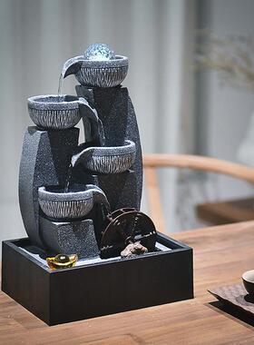 简约现代风格树脂桌面摆件 水流循环喷泉加湿器风水轮 客厅书房办