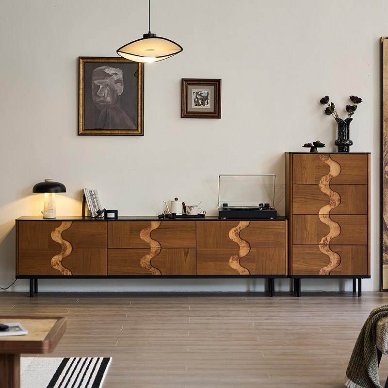 中古风电视柜黑胡桃柚木色实木电视柜覆古侘寂风民宿落地电视机柜,淘宝优惠券,粉丝福利购,淘宝优惠卷