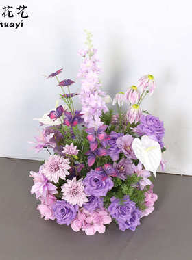 紫色装饰地壁挂仿真面板墙kt挂花花花艺背景布置绢花排婚礼摄影