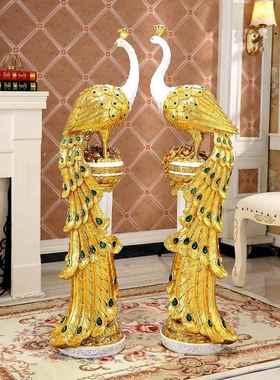 欧式客厅落地式装饰电视柜旁孔雀大型创意家居装饰乔迁礼物