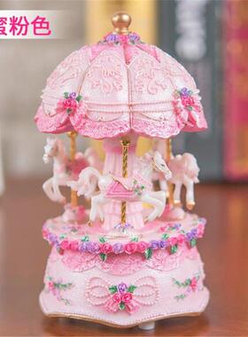 旋转木意马音乐盒带底座八盒音创圣诞节生日礼物女生送小灯女旋转
