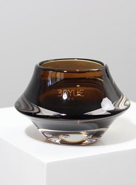 现代简约创意棕色飞碟厚底琉璃花瓶洽谈桌样板房软装家居装饰摆件