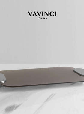 现代轻奢极简玻璃灰色托盘摆件北欧创意样板房客厅茶几桌面收纳盘
