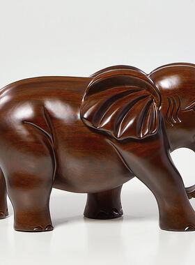 黑檀木雕大象摆件一对实木工艺品家居装饰客厅酒柜办公桌木象摆设