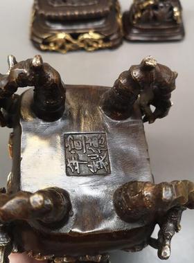 仿古做旧铜鎏金香炉熏香炉家居客厅摆件铜香炉影视道具工艺品