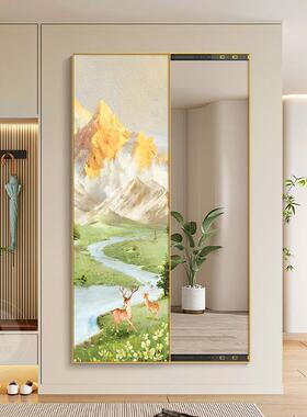 日照金山玄关全身镜装饰画北欧推拉试衣镜挂画隐形暗藏式穿衣镜子