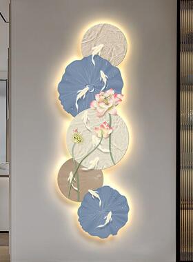 荷花鱼图玄关装饰画中179022式走客廊尽头饰le新d装灯画厅正对门