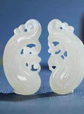 天然和田白玉复古龙凤对玉佩青海料老料龙凤呈祥吊坠情侣款挂饰