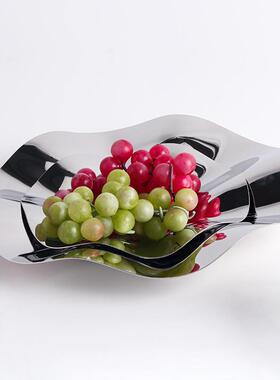 新款直销现代创意不锈钢水果盘波浪碟轻奢风样板间家居客厅茶几摆