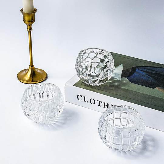 Linterna de calabaza esférica pequeña y fresca de estilo nórdico, portavelas de vidrio engrosado, bar, luz de velas, cena, adornos de decoración del hogar