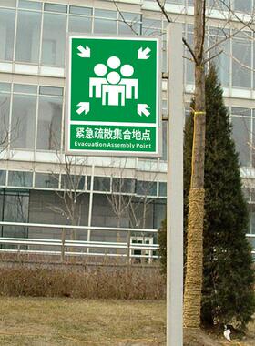 紧急疏散集合地点标识牌紧急疏散集合点警示牌带立杆紧急疏散指示