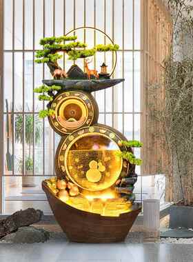 一帆风顺聚宝盆客厅水幕墙流水屏风喷泉招财落地循环水摆件水景