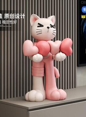 大型落地猫咪摆件客厅家居装饰品电视柜沙发旁雕塑结婚礼物送新人