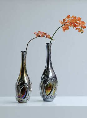 复古饰品落地设计师厚重简约玻璃花瓶高端软装装大气电镀大号摆件