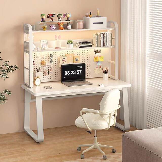 Computer desk bookshelf integrated table student storage combination study table multi-layer iron hole board desk storage rack