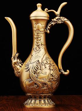 黄铜高档欧式龙凤八骏马酒壶复古创意家用酒具纯铜摆件金属工艺品